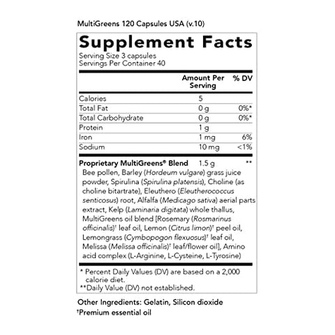 MultiGreens – 120 Cápsulas – Óleo Essencial de Melissa – Suporte à Saúde Imunológica e Bem-Estar Geral com Ingredientes Naturais - Young Living