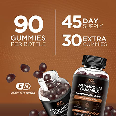 EFFECTIVE NUTRA - Mushroom Gummies 10 Blend – Complexo de Cogumelos 2500mg – Suplemento de Cogumelos para Homens