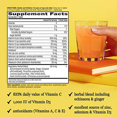 750mg Vitamina C com Zinco, Efervescente, Suplemento de Suporte Imunológico com Poderosos Antioxidantes Vitaminas A C D3 - Airborne