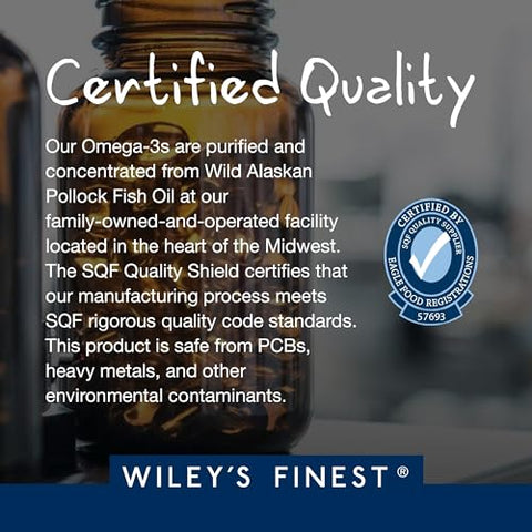 Wiley's Finest - Óleo de Peixe Selvagem do Alasca Wiley’s Finest Peak EPA – Triplo Forte EPA e DHA – 1000mg Ômega-3, Certificado SQF – 90 Cápsulas (90 Porções)