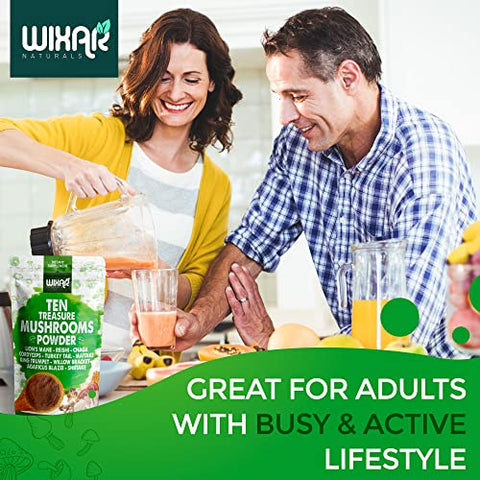 WIXAR NATURALS - Wixar Pó de Cogumelo – Mistura de Extrato de Dez Tesouros de Cogumelos para Café