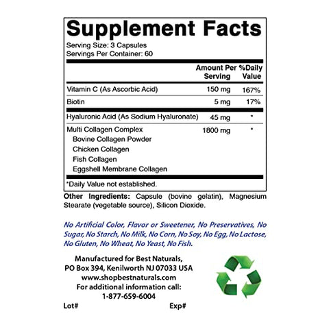 Best Naturals - Melhores Naturais – Colágeno Multi 2000mg para Mulheres – Comprimidos – Marca Primeiro