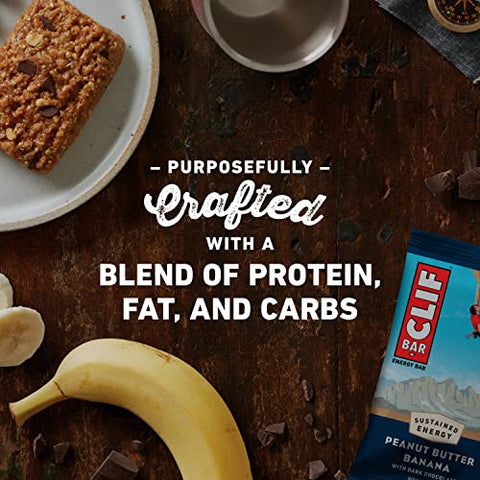 Clif Bar - Barras Energéticas CLIF – Manteiga de Amendoim Banana com Chocolate Amargo – Feitas com Aveia Orgânica – Alimento à Base de Plantas – Vegetariano – Kosher (Barras de Proteína de 2,4 Ounces, 12 Unidades) Embalagem