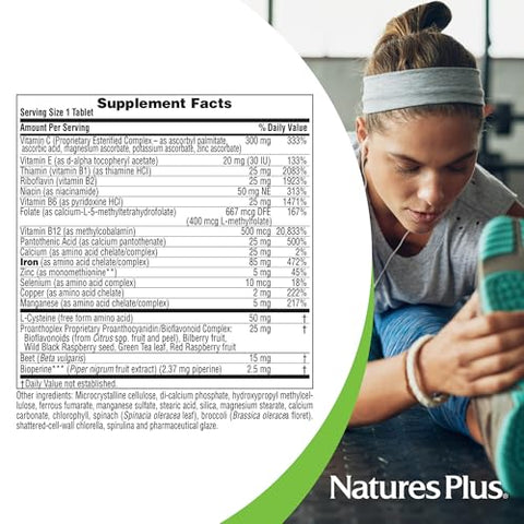 Natures Plus - NaturesPlus Hema-Plex Iron – 30 Comprimidos de Liberação Lenta, Embalagem com 2 – Saúde Total do Sangue – 85 mg Ferro Quelado – com Vitamina C