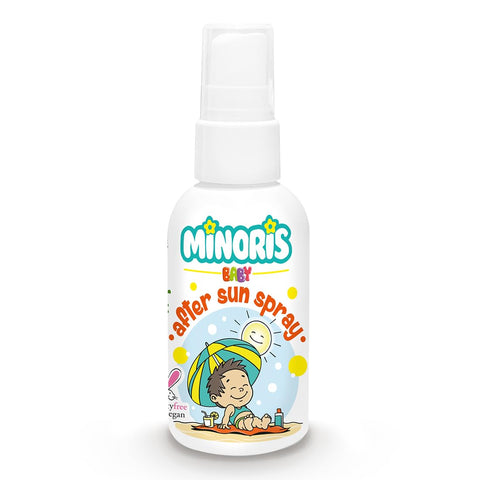 Minoris - Spray Pós-Sol para Bebês – Cuidado Pós-Sol para Bebês, Conteúdo Orgânico, à Base de Óxido de Zinco, Hipoalergênico, Vegano, Recuperação após Exposição ao Sol, Calmante, Cuidado para Queimaduras Solares, 0-6 Meses 100ML