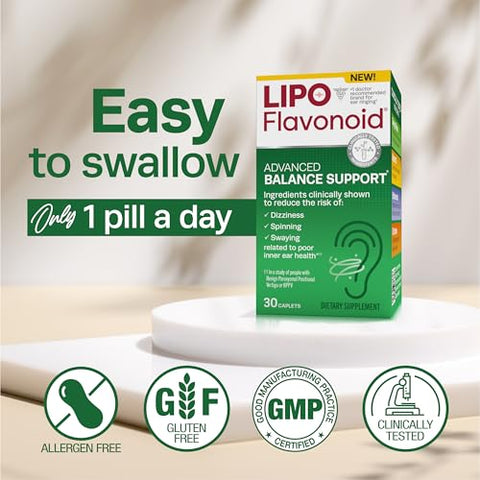 Balance Support: Reduz Risco de Sintomas de Vertigem, Tontura e Desiquilíbrio Relacionados à Saúde do Ouvido Interno (30ct) - Lipo-Flavonoid