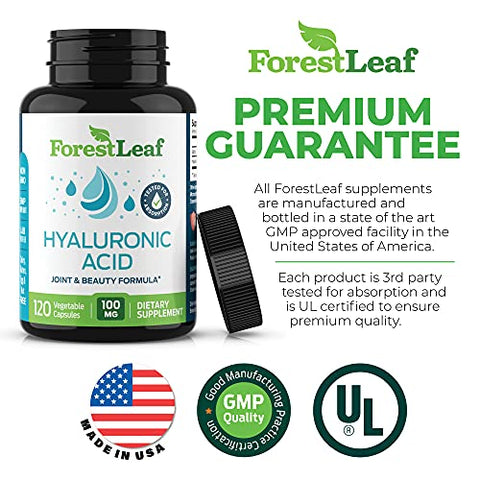 Cápsulas Vegetais de Ácido Hialurônico – 120 Cápsulas – 100mg Ácido Hialurônico Dietético 50mg Vitamina C Articular - ForestLeaf