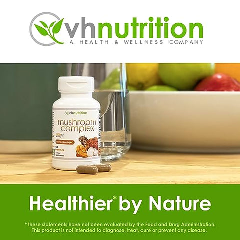 Suplemento de Cogumelo | Complexo de Cogumelos para Suporte Vitalidade* 1400mg | Fórmula Adaptogênica Inclui: Leão da Montanha, Chaga, Reishi, Extratos | 60 Cápsulas - VH Nutrition