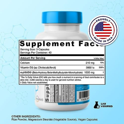 Prime Powders - Suplemento HMB e Vitamina D3, Fórmula Patenteada de 1.500mg com Dose Clínica, Preserva Massa Muscular com Performance Eterna, Cápsulas de Beta-Hidroxi Beta-Metilbutirato, 120 Unidades