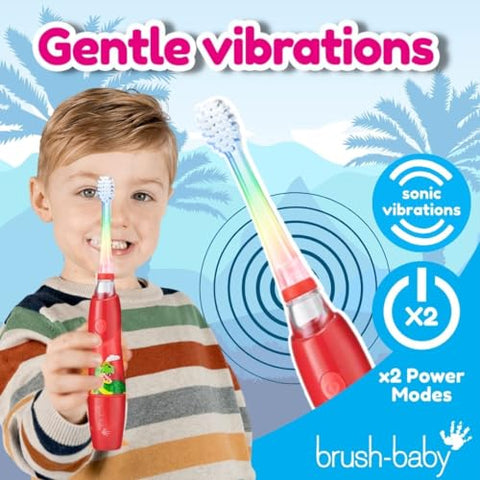 Escova de Dentes Elétrica Infantil brush-baby KidzSonic para Crianças de 3 Anos – Luzes de Discoteca, Vibração Suave e Temporizador Inteligente Proporcionam uma Experiência Divertida de Escovação – 2 Cabeças de Escova