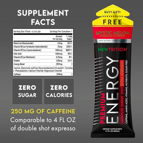 NewTrition - Extra Strength Energy Shots: Disparo de Energia com Cafeína e Vitamina B | 60ml, 100g
