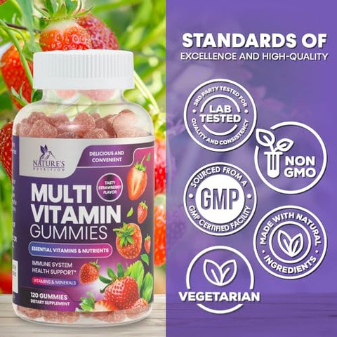 Nature's Nutrition - Multivitaminas em Gomas para Adultos com 13 Vitaminas e Minerais – Gomas Diárias de Vitaminas para Mulheres