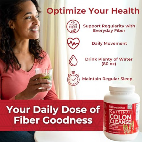 Health Plus - Saúde Plus Limpeza do Cólon Suporte Digestivo | Fibra Diária Natural para Eliminação de Toxinas e Redução de Inchaço | Suporta a Saúde do Coração | 48 Onças, 194 Porções