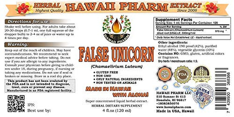 Hawaii Pharm - Extrato Líquido de Unicórnio Falso, Pó de Raiz de Unicórnio Falso (Chamaelirium Luteum) Tintura 2 oz
