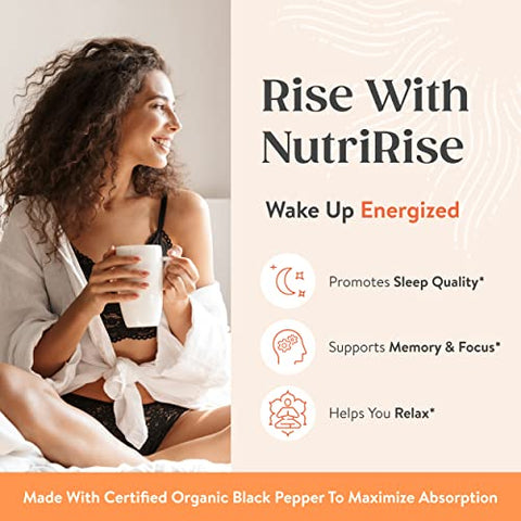 Cápsulas de Raiz de Ashwagandha Orgânica com Pimenta Preta, 1300mg, Natural Antiestresse - NutriRise