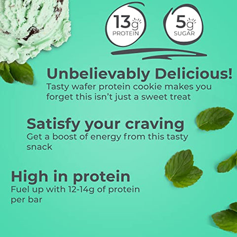 Barras de Wafer de Proteína, Snacks de Alta Proteína com Sabor Delicioso, Chocolate Menta, 40g (12 Unidades) - Power Crunch