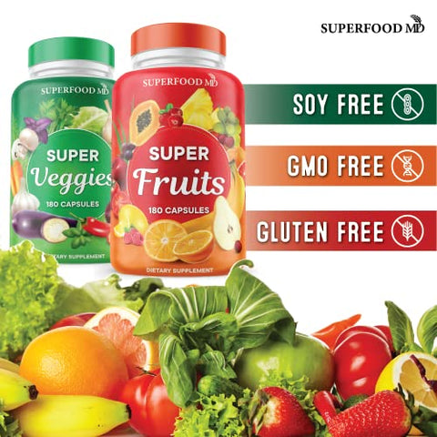 Superfood MD - Suplemento de Frutas e Vegetais Superfood – Cápsulas 100% Naturais de Frutas e Vegetais Integrais