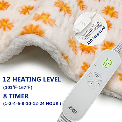 Aquecedor ZXU para Alívio de Dor nas Costas – Aquecedor Ultra Macio Sherpa, Tamanho King XL 12″ x 24″, com Calor Úmido, 12 Níveis de Calor