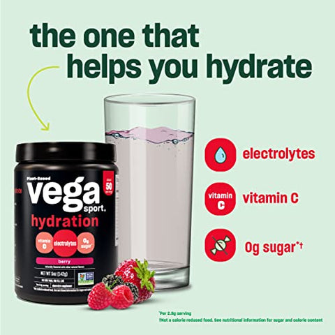Sport Pó Eletrolítico de Hidratação, Limonada – Bebida Pós-Treino para Mulheres e Homens, Vitamina C, Vegano, Keto, Sem Açúcar, Sem Laticínios, Sem Glúten, Não Transgênico, 4.9 oz (138 g) - Vega