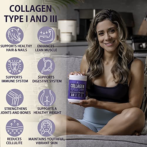 InstaSkincare - Pó de Peptídeos de Colágeno para Mulheres – Colágeno Hidrolisado em Pó Tipos I – III, Sem OGM, de Pasto, Sem Glúten, Kosher e Pareve, Sem Sabor, Fácil de Misturar, Cabelos Saudáveis