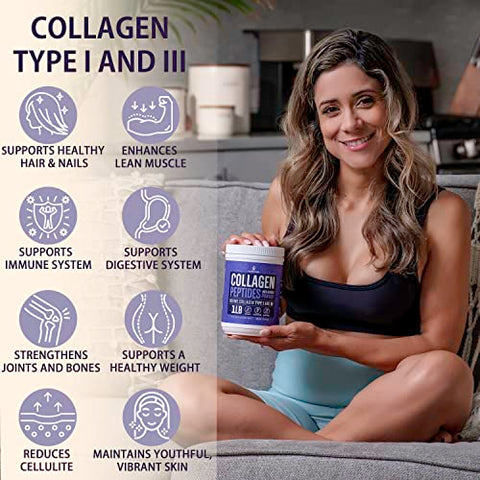 InstaSkincare - Pó de Peptídeos de Colágeno para Mulheres – Colágeno Hidrolisado em Pó Tipos I – III, Sem OGM, de Pasto, Sem Glúten, Kosher e Pareve, Sem Sabor, Fácil de Misturar, Cabelos Saudáveis