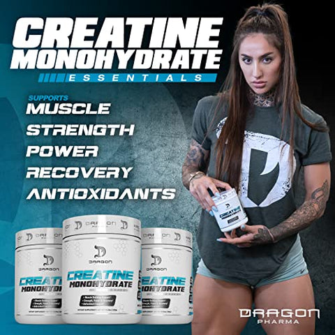 Creatine Monohydrate – Recuperação Muscular, Pós-Treino, Suporte Antioxidante (60 Porções, Sem Sabor) - DRAGON PHARMA