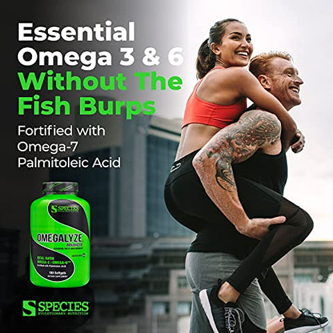 Omegalyze – Fórmula de Ácidos Graxos Essenciais, Suplemento para Maximizar a Recuperação – Ômega 3,6 e 7, 180 Cápsulas - Species Nutrition