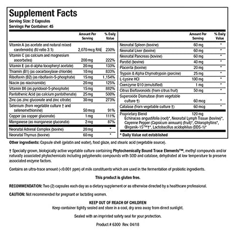 Bio Immunozyme Forte – Multivitamina/Mineral para Apoiar a Função Imunológica Normal e Saudável, Equinácea, Pimenta Caiena, Lactobacillus acidophilus, Probióticos, Aminoácidos – 60 cápsulas - Biotics Research