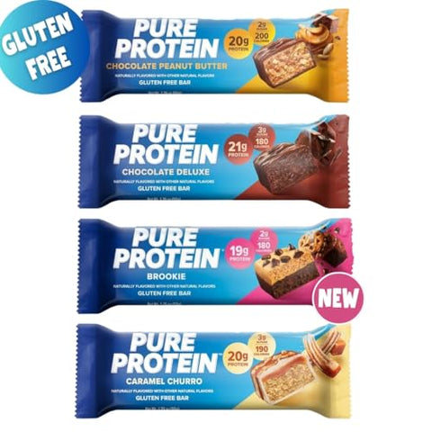 Barra de Proteína Pura, Pack com 12 Sabores Diferentes, (12 Unidades), Sem Glúten, Baixo teor de Açúcar, Pacote Promocional por ZIGGALOU™