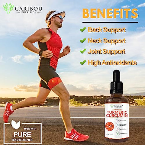 Caribou Nutrition - Curcuma Líquida com Curcumina e Bioperina para Absorção Aumentada – Suporte Articular – Extrato de Curcuma com Pimenta Preta – 2 Meses de Fornecimento – 120ml