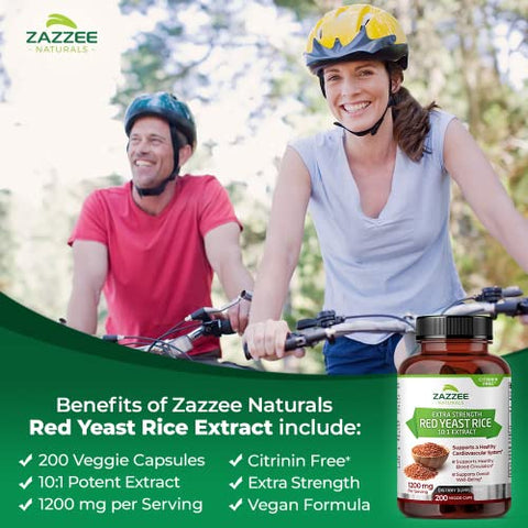 Red Yeast Rice 10:1 Extracto Forte, 1200 mg, Livre de Citrinina, 200 Cápsulas Veganas, Suprimento para mais de 3 Meses, Extrato Concentrado e Padronizado 10X, 100%% Vegetariano - Zazzee
