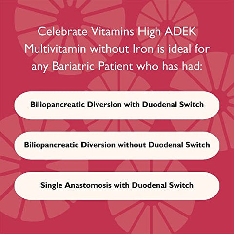 Celebrate Bariatric Supplements - Celebrate Vitamins Multi ADEK – Multivitamínico Diário para Bariátricos, Alto Nível de Vitaminas A, D, E, K, Sem Ferro