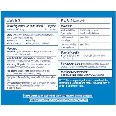24hr Alívio de Alergia sem Sonolência, Comprimidos de Loratadina – 100un - Claritin