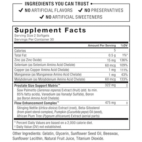 Suplemento de Saw Palmetto e Beta Sitosterol para a Saúde/Tamanho da Próstata, Alívio Urinário, Controle da Bexiga, Redução da Micção Noturna – 60 Softgels - Force Factor