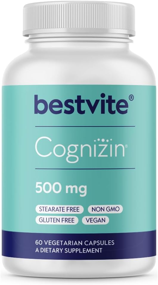 Cognizin 500mg (60 Cápsulas Vegetarianas) – Estudo Clínico de Choline Premium Nootrópico – Sem Estearatos – Vegano – Não Transgênico – Sem Glúten – Citicolina – Suplementos para o Cérebro - BESTVITE
