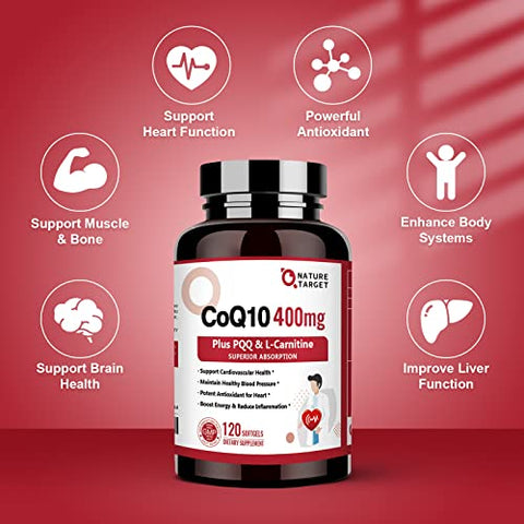 CoQ10-400mg com PQQ, Ômega-3s – Potencialize sua saúde com antioxidantes e ácidos graxos essenciais - NATURE TARGET