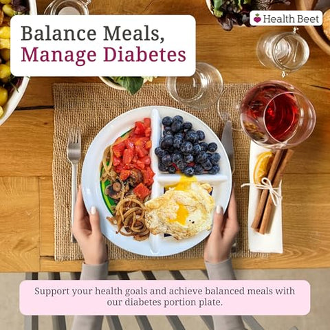 Health Beet - Prato Dividido para Diabetes com Seções para Alimentação Saudável e Controle de Porções (Conjunto com 4) – Dieta Mediterrânea, Dieta Saudável, Dieta Macro, Dieta para Diabetes, Dieta para Perda de Peso