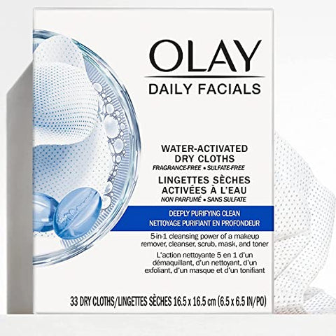 Lenços de Limpeza Facial 2 em 1 Ativados por Água 33 unidades (Pacote com 4) - Olay