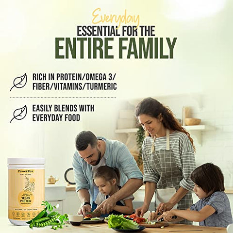 POWER PEA - Proteína Vegana à Base de Plantas Sem Sabor – Orgânica USDA com Vitaminas, Fibra, Ômega 3, Cúrcuma, Nutrição Infantil, Livre de OGM, Sem Laticínios, Sem Alergênicos, Sem Açúcar
