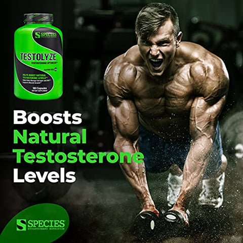 Testolyze – Impulsionador Natural de Testosterona com 1250mg de Tribulus, DIM, Indole 3 Carbinol, Saw Palmetto, T Booster – Suplemento para Musculação, Aumento de - Species Nutrition