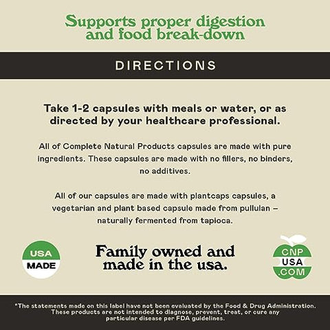 Complete Natural Products - Superalimento Natural à Base de Plantas – Enzimas Digestivas, Probióticos, Amilase, Bromelina, Lipase – 100 Cápsulas 600mg