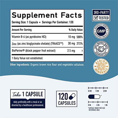 LLC,Smoky Mountain Naturals - Suplementos de Zinco Quelato | Glicinato de Zinco 30mg | Altamente Absorvível TRAACS Quelato de Zinco Bisglicinato, Vitamina B6