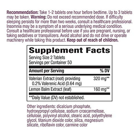 Nature's Way - Nature’s Way Valerian Nighttime – Auxílio Herbal para Dormir, 320 mg por Porção de Extrato de Valeriana, Sem Glúten, 100 Comprimidos