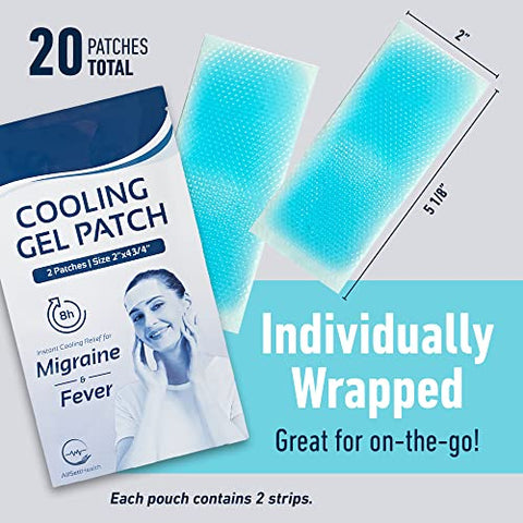 20 Pack – Adesivos Refrescantes para Febre, Alívio Natural de Dor de Cabeça e Enxaqueca, Lenços de Gel Macios, Adesivo para Febre Infantil, Alívio de Tensão/Sinusite, Prevenção de Dor de Cabeça - AllSett Health