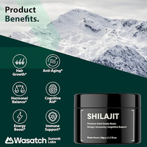 Wasatch Summit Labs - Resina Pura de Shilajit Orgânico | Autêntico Ouro Himalaia Grau Colhido a 16.000-18.000 pés | 100% Puro Não Filtrado | 85 Minerais Traços e Ácido Fúlvico para Energia e Suporte Imunológico