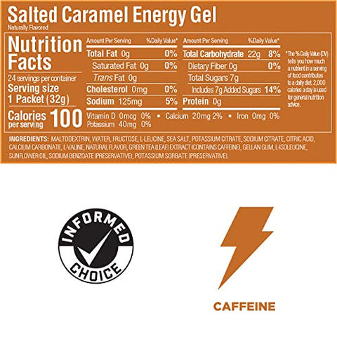 GU ENERGY GEL - GU Energy Gel Original – Energia Vegana, Sem Glúten, Kosher e Sem Laticínios para Qualquer Treino – 24 Unidades, Sabor Caramelo Salgado