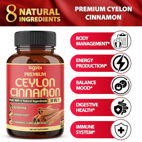 agobi - Canela Ceylon Premium com Berberina – Suplemento 8 em 1 de Cúrcuma, Gengibre, Gymnema