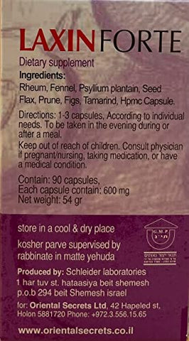 INNZA - 180 Cápsulas de Laxin Forte Kosher Movimento Intestinal Regular Segredos Orientais