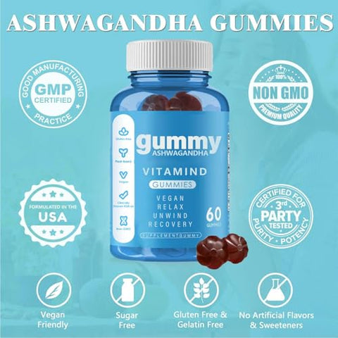 Flostmourne - Ashwagandha Gummies Vegan – 60 Unidades – Mixed Berry, KSM-66 – Sem Glúten, Não-OGM – Base Vegetal – 60g